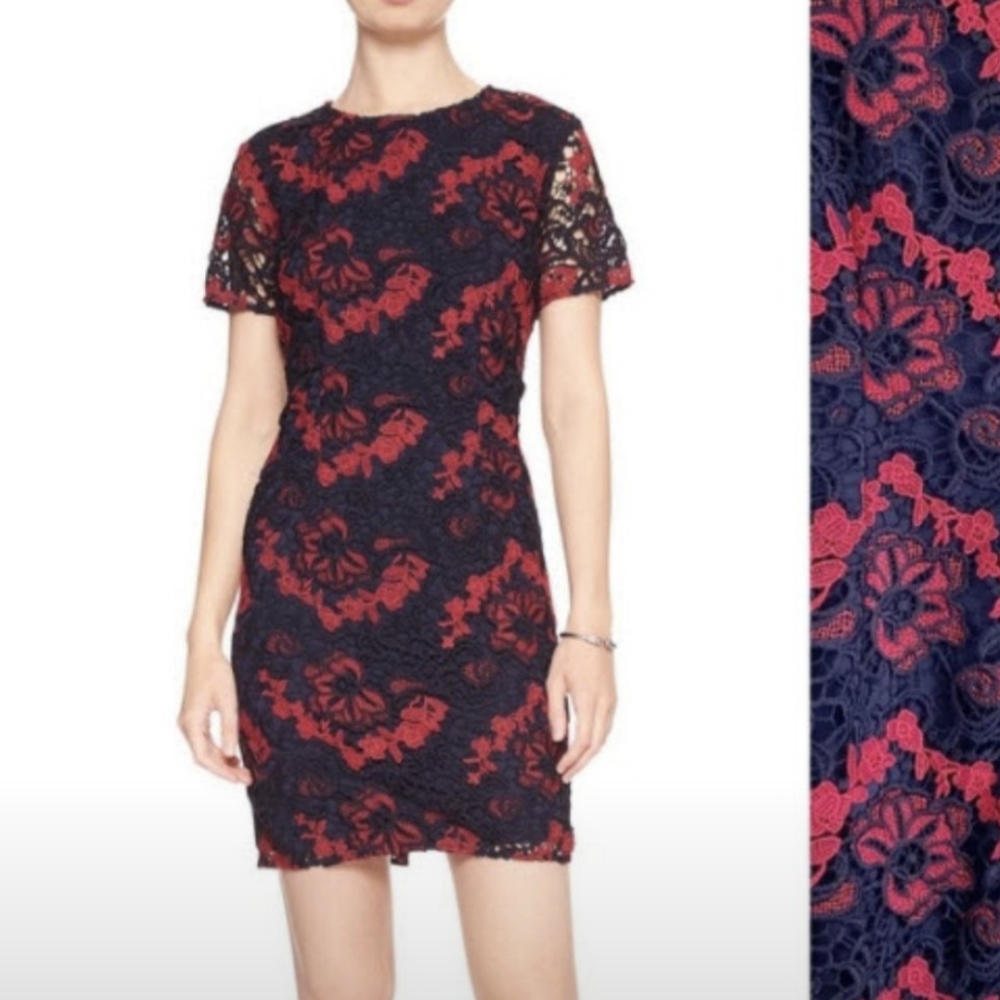 Banana Republic Navy Guipure Floral Lace Shift Dress